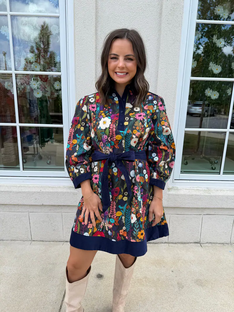 Madison wearing the Midnight Printed Mini Dress